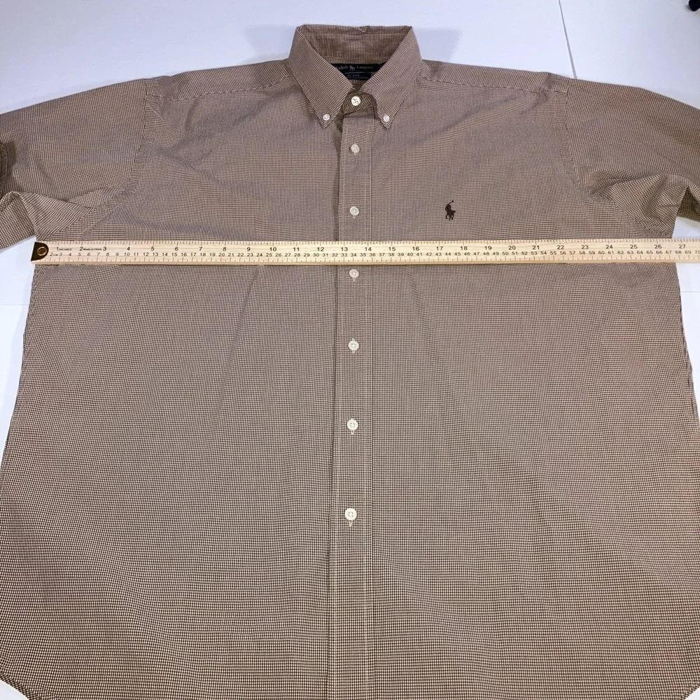 Polo Ralph Lauren Blake Shirt Mens L Brown Micro Gingham Relaxed Fit Cotton